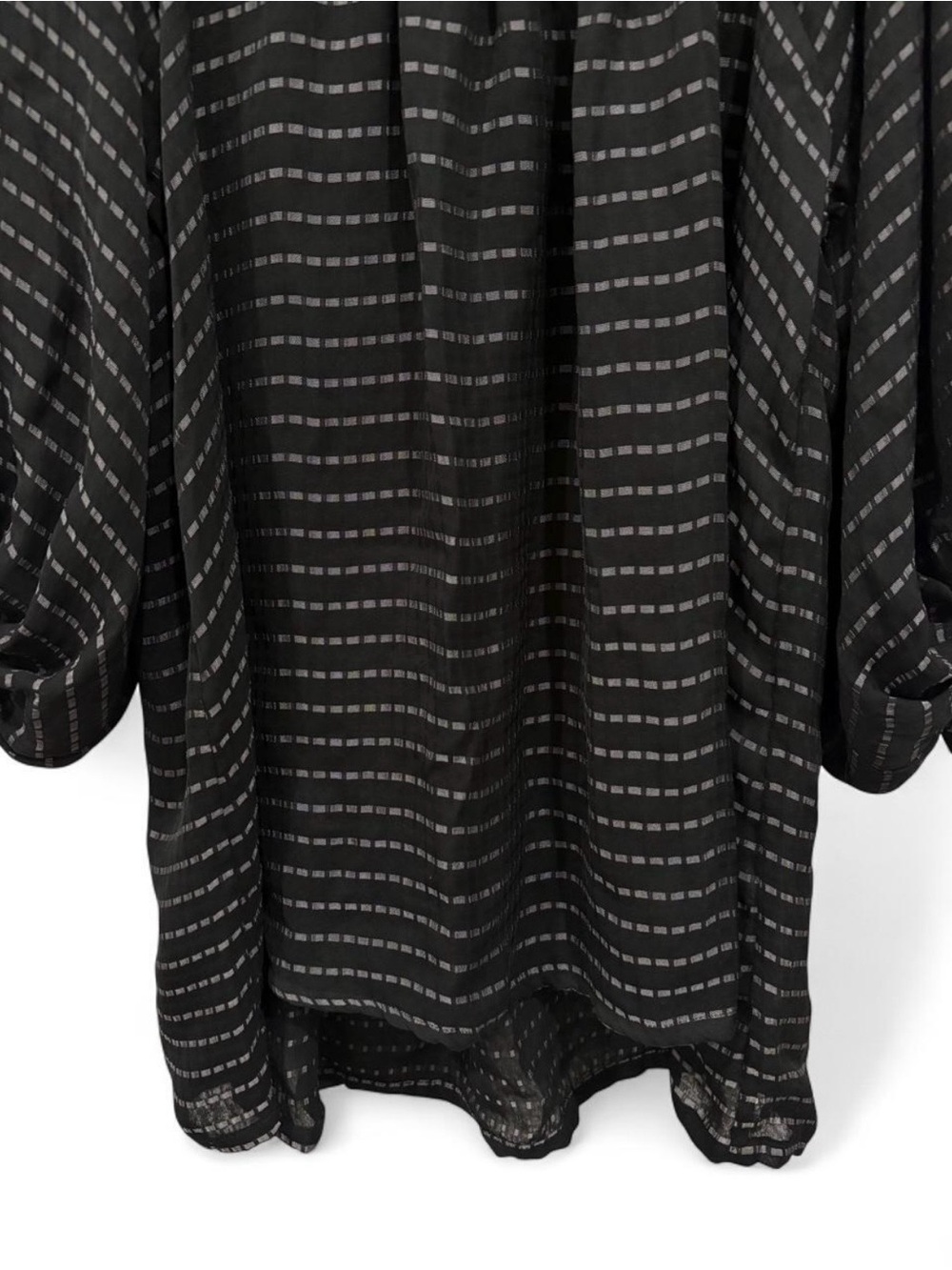 Dahiny Silk Blend Black Striped Pleated Ruffle Sleeve Blouse Small Flowy Satin - Picture 4 of 8
